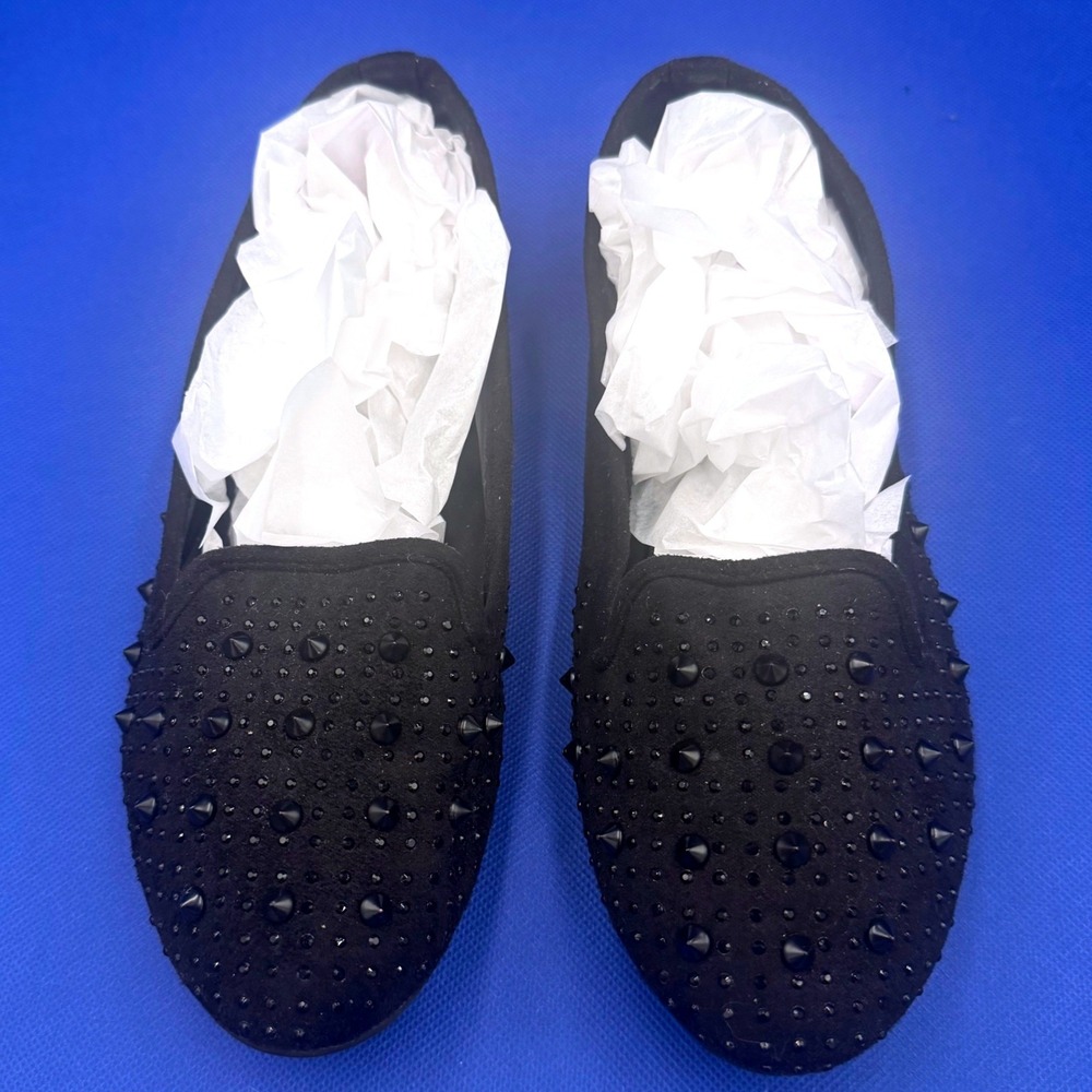 Studded Rhinestone Smoking Black Slipper Loafers Flat 8 Goth Emo Punk Whimsigoth